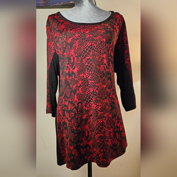KAREN KANE TUNIC TOP WOMEN'S 3X RED &BLACK - Picture 2 of 4